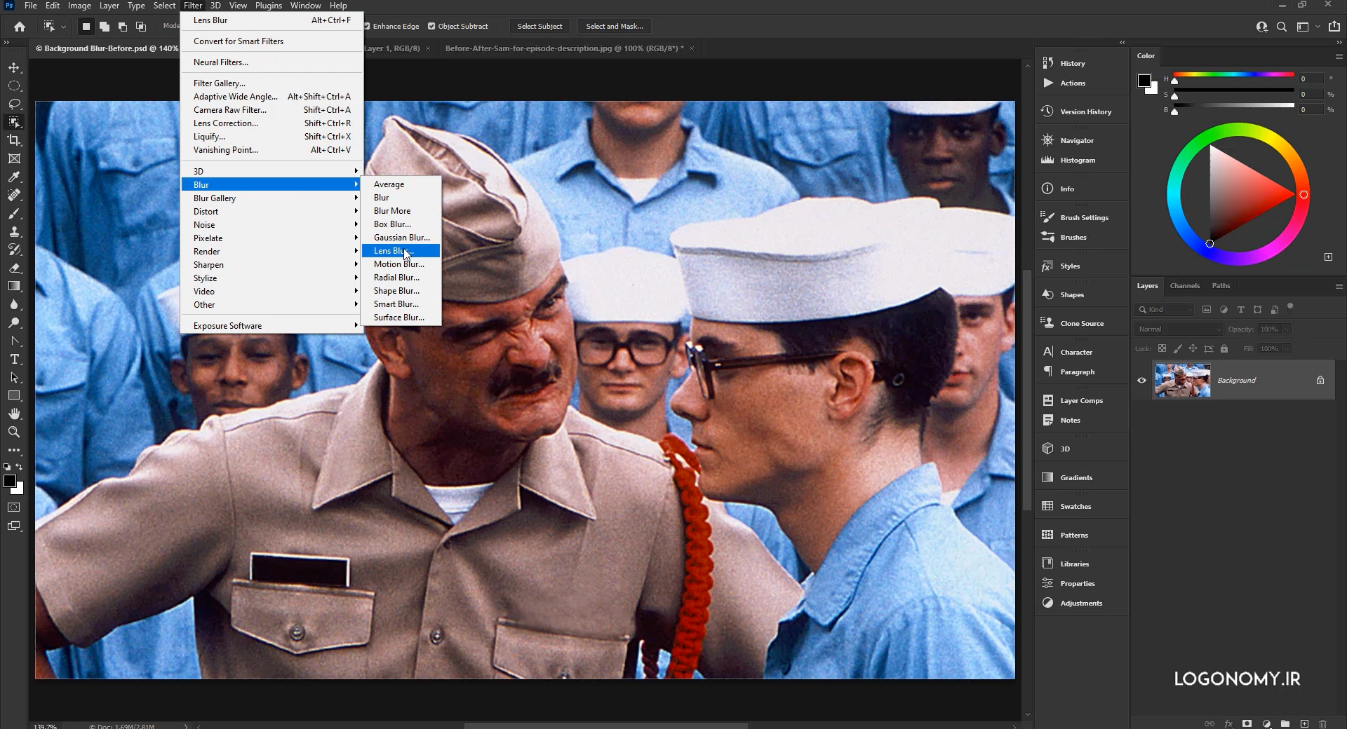ایجاد عمق تصویر در برنامه فتوشاپ (photoshop) با فیلتر لنز بلر (Lenz blur)